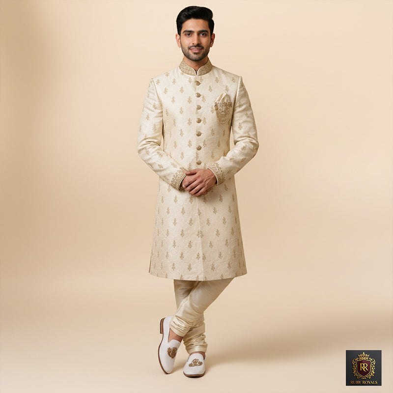 Majestic Ornate - Ivory Suede Crown Crest Loafer I Ruby Royals