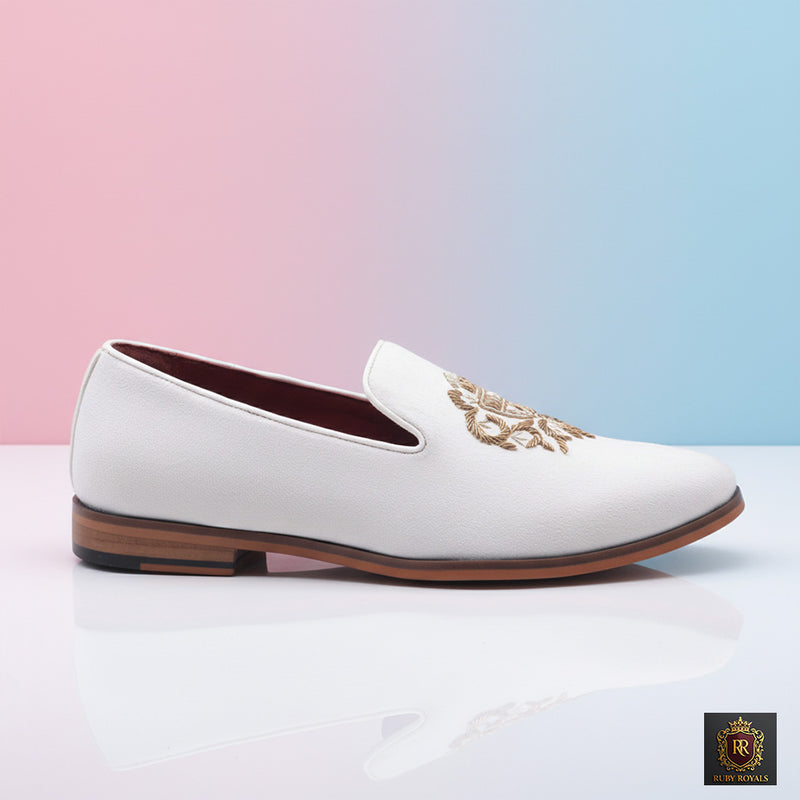 Majestic Ornate – Royal Ivory Shield Crest Suede Loafers | Ruby Royals