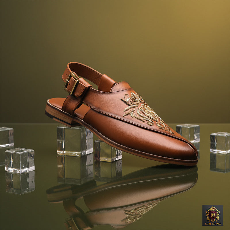 Majestic Ornate –  Royal Crest Peshawari Slip-Ons | Ruby Royals