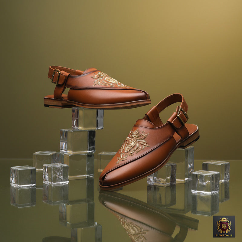Majestic Ornate –  Royal Crest Peshawari Slip-Ons | Ruby Royals