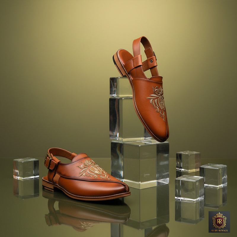Majestic Ornate –  Royal Crest Peshawari Slip-Ons | Ruby Royals