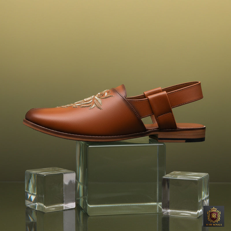 Majestic Ornate –  Royal Crest Peshawari Slip-Ons | Ruby Royals