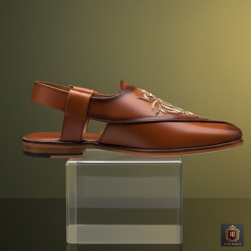 Majestic Ornate –  Royal Crest Peshawari Slip-Ons | Ruby Royals