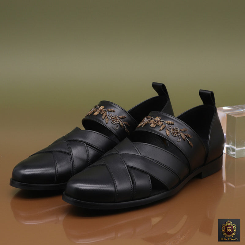 Sultan Noir – Regal antique emb Slip-Ons | Ruby Royals