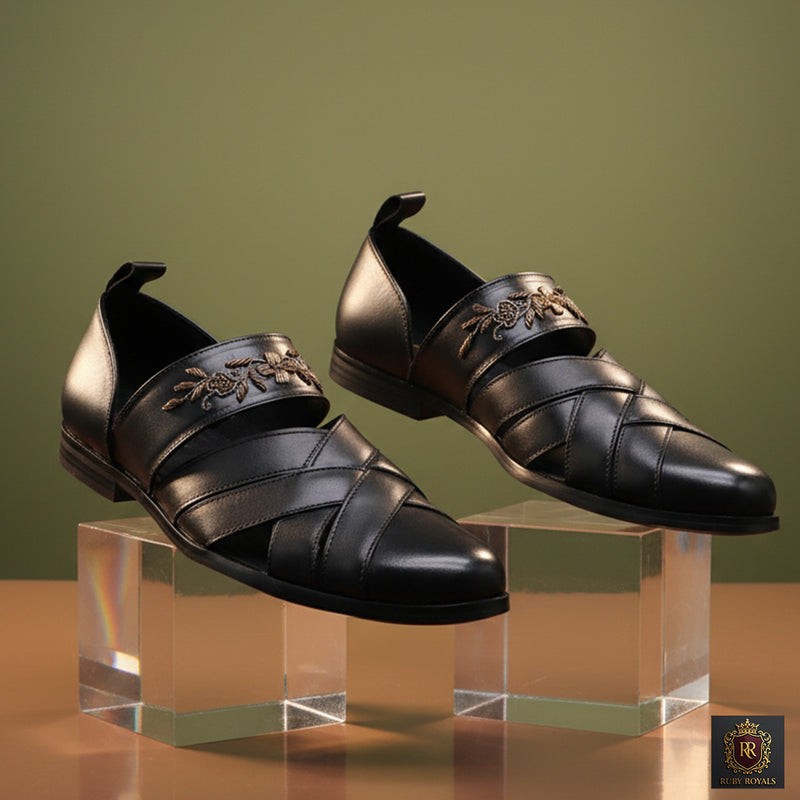 Sultan Noir – Regal antique emb Slip-Ons | Ruby Royals
