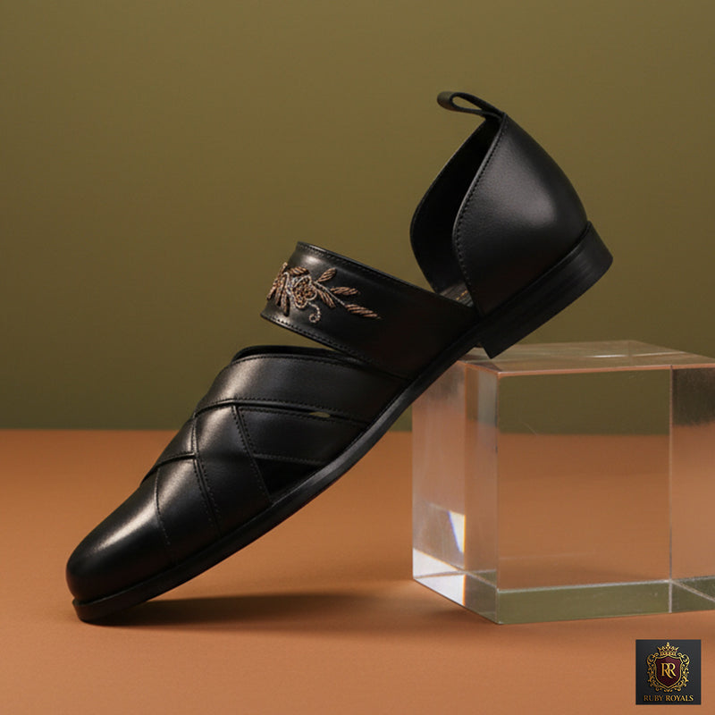 Sultan Noir – Regal antique emb Slip-Ons | Ruby Royals