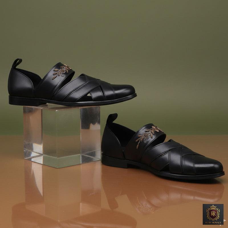 Sultan Noir – Regal antique emb Slip-Ons | Ruby Royals