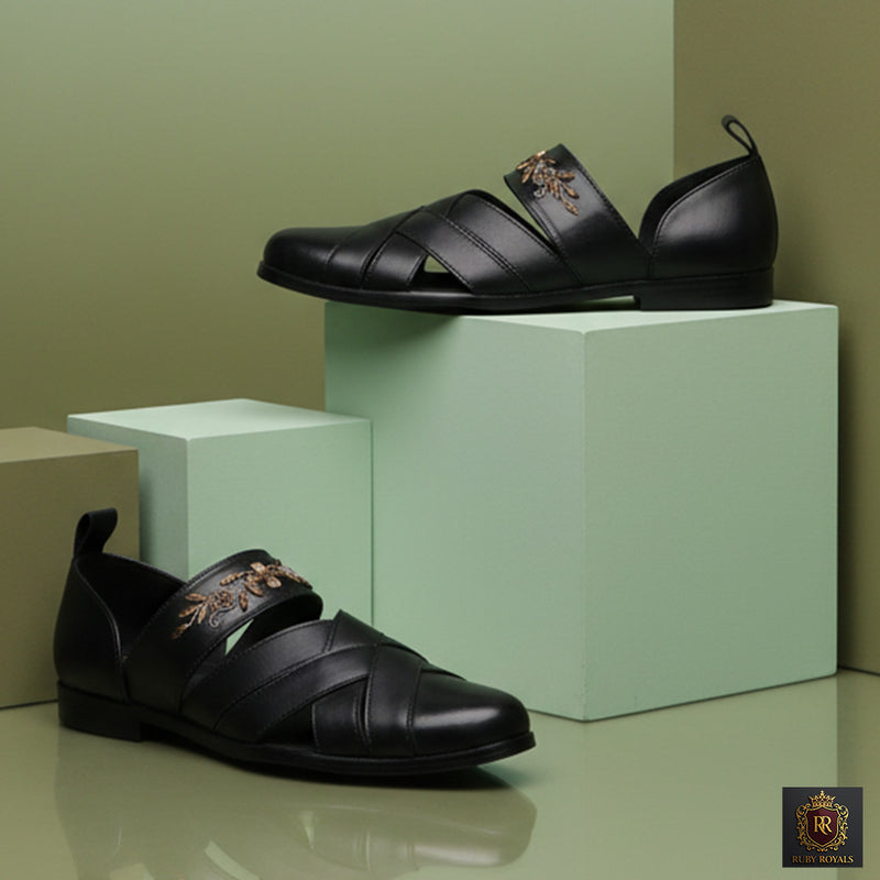 Sultan Noir – Regal antique emb Slip-Ons | Ruby Royals