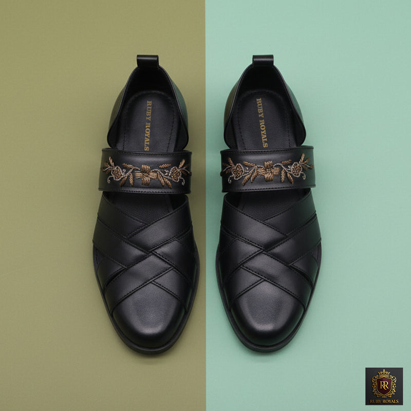 Sultan Noir – Regal antique emb Slip-Ons | Ruby Royals
