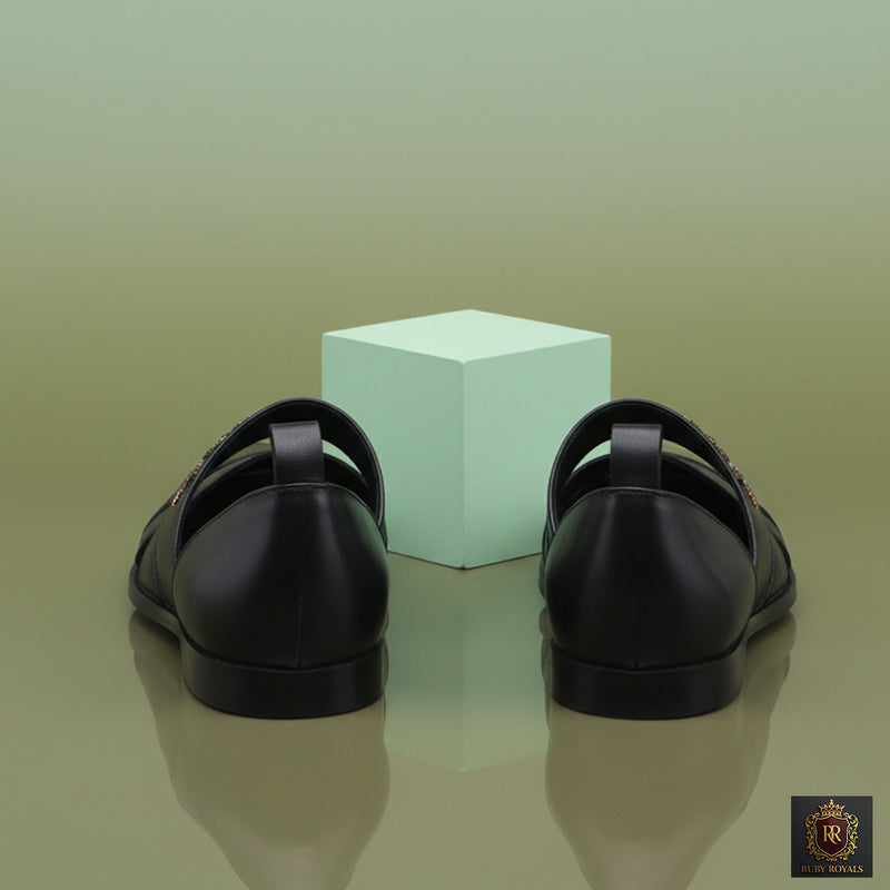 Sultan Noir – Regal antique emb Slip-Ons | Ruby Royals
