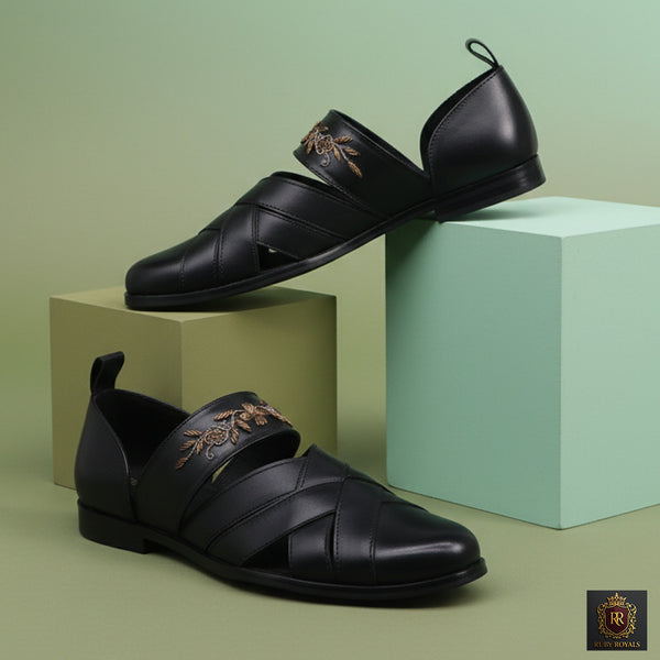 Sultan Noir – Regal antique emb Slip-Ons | Ruby Royals