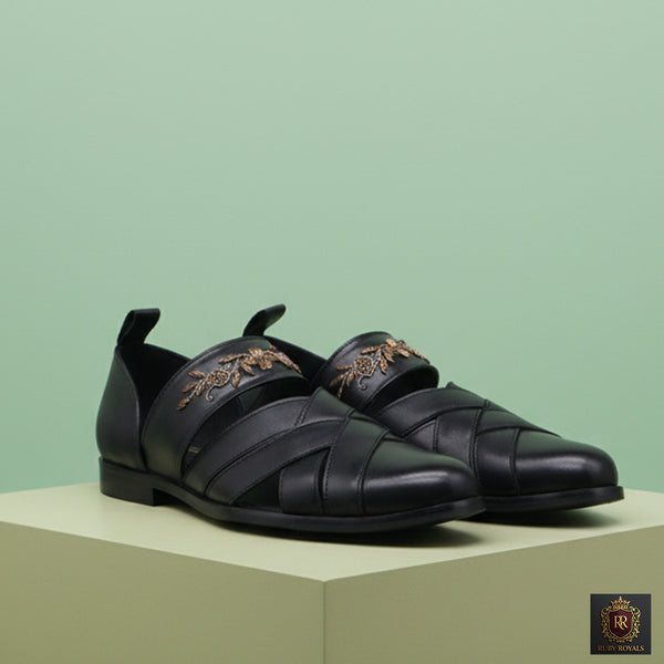 Sultan Noir – Regal antique emb Slip-Ons | Ruby Royals